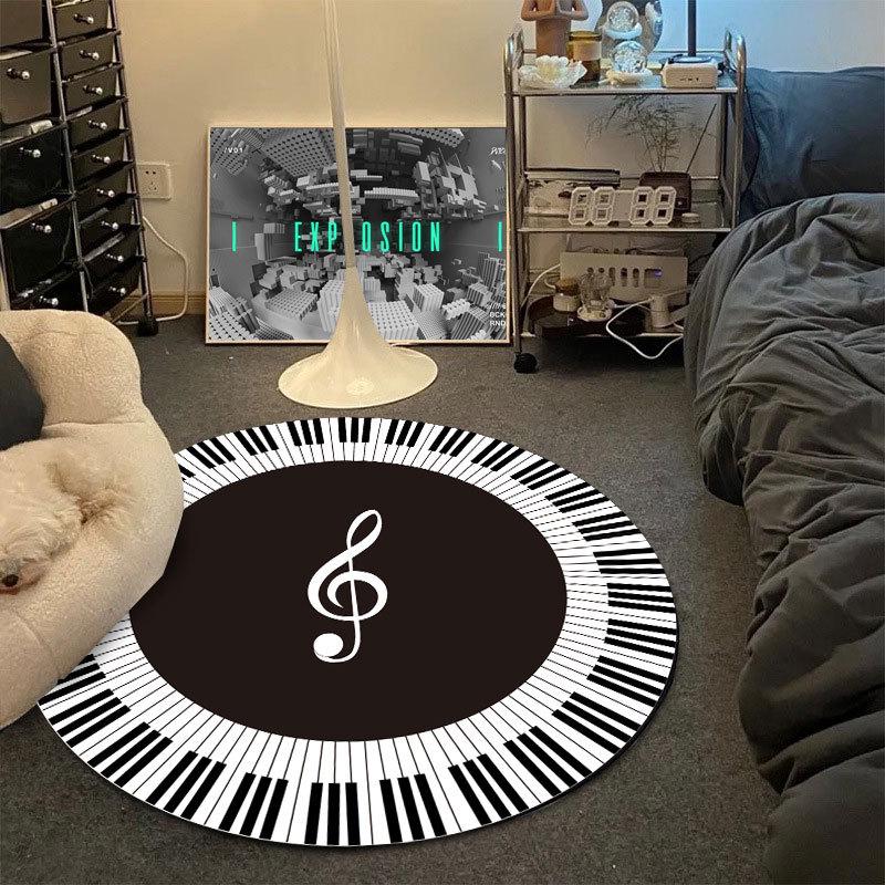 Black and White Minimalist Boys' Bedroom Non-Slip Billiards Floor Mat, 8-Ball Carpet for Home, Living Room, or Bedside Rug