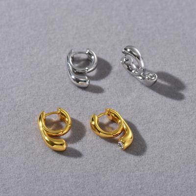 Niche Personalized Copper-Plated 18K Real Gold Inlaid Zircon Ear Buckle Earrings, Unique Trend Earrings