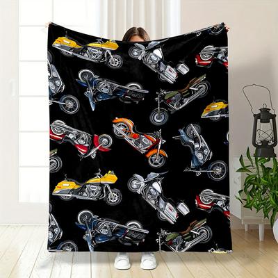 Motorcycle Pattern Blanket Bedroom Blanket for Livingroom Couch Lunch Break Soft Throw for Friend's Festival Gift