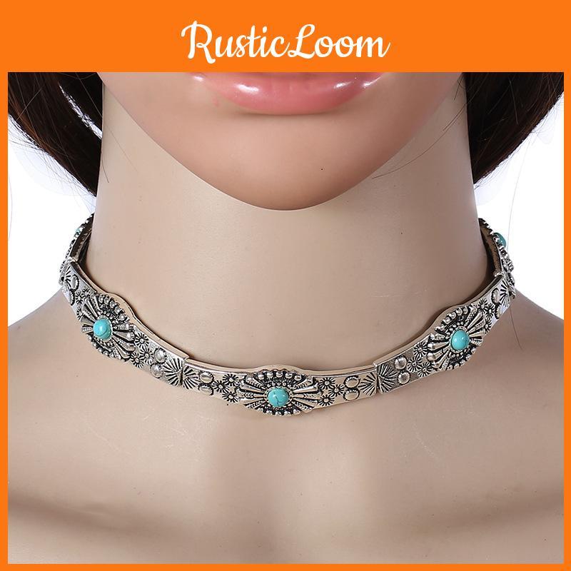 Gypsy Artistic Alloy Necklace With Gemstone Inlay For Vintage Inspired Outfits