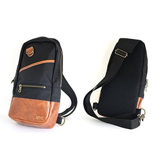 Pánské tělové pouzdro vyrobené v Tokiu z pravé kůže, kombinace různých materiálů s robustní Cordurou, světle hnědé [Endmark]