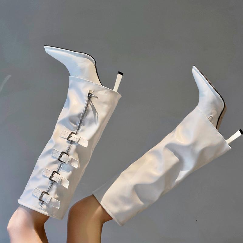 High Heels Women Knee High Boots Pointed Toe Designer Shoes Winter Luxury Dress Pumps 2025 New Sexy Chelsea Botas Mujer