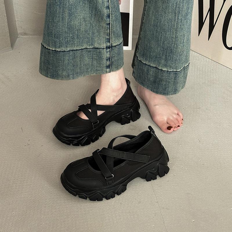 Fashion Retro Platform Heightening Round Head Sports Shoes Single Shoes Women's Summer Mesh Outer Wear Versatile Casual Moral Training Shoes