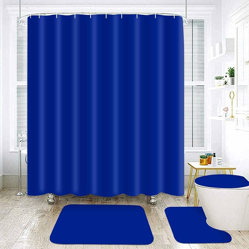 Classic Royal Blue Shower Curtain Washable Thicken Durable Polyester Fabric Set with Hooks, Weight Hem, 72 X 72 Inches, LHNT330-72