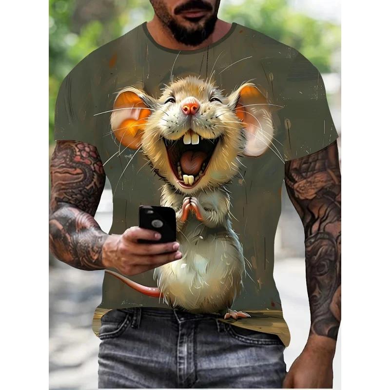 Summer Round Neck 3D Print Funny Animal Pattern Top Fashionable Casual Short Sleeved Men's T-shirts