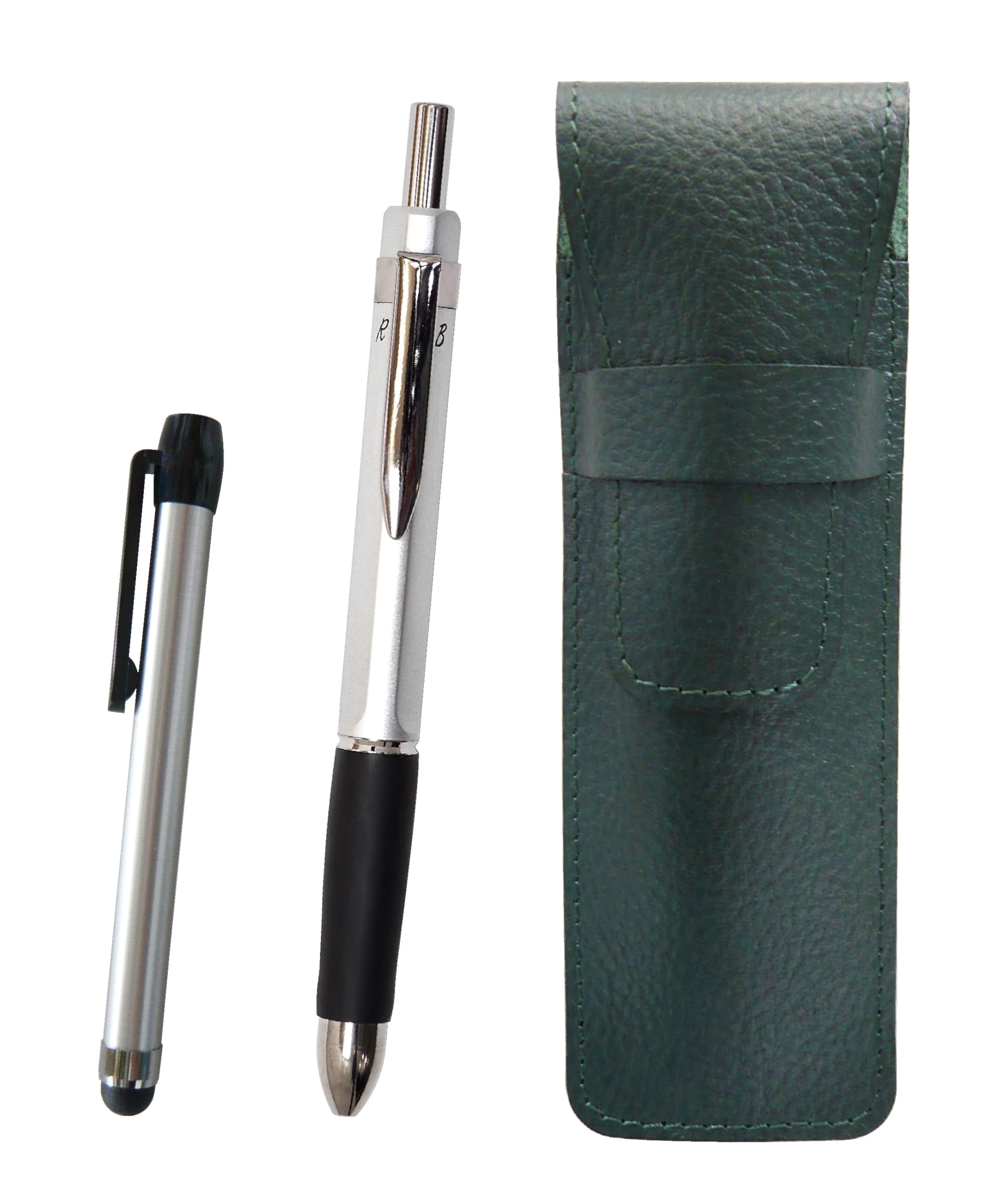 

Grained leather pencil case moss green metal touch bar silver and triangle 3 mechanical rubber silver set SASMG-ALST-TR3MS