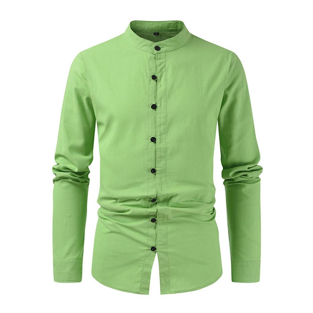 Men's Casual Business Solid Color Long Sleeve Shirt Men's Stand Collar Button-Down Shirt