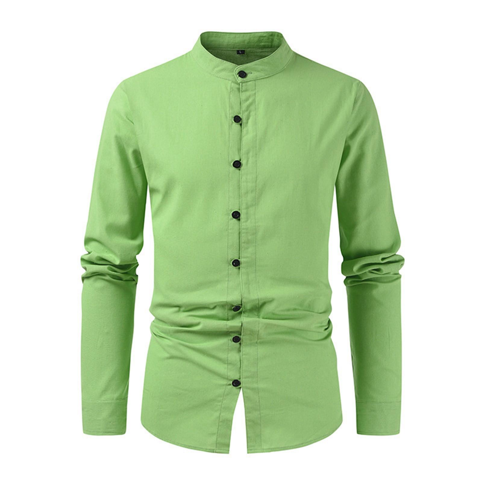 

Мужская повседневная деловая рубашка с длинным рукавом, однотонная мужская рубашка с воротником-стойкой и застежкой на пуговицы XL зелёный