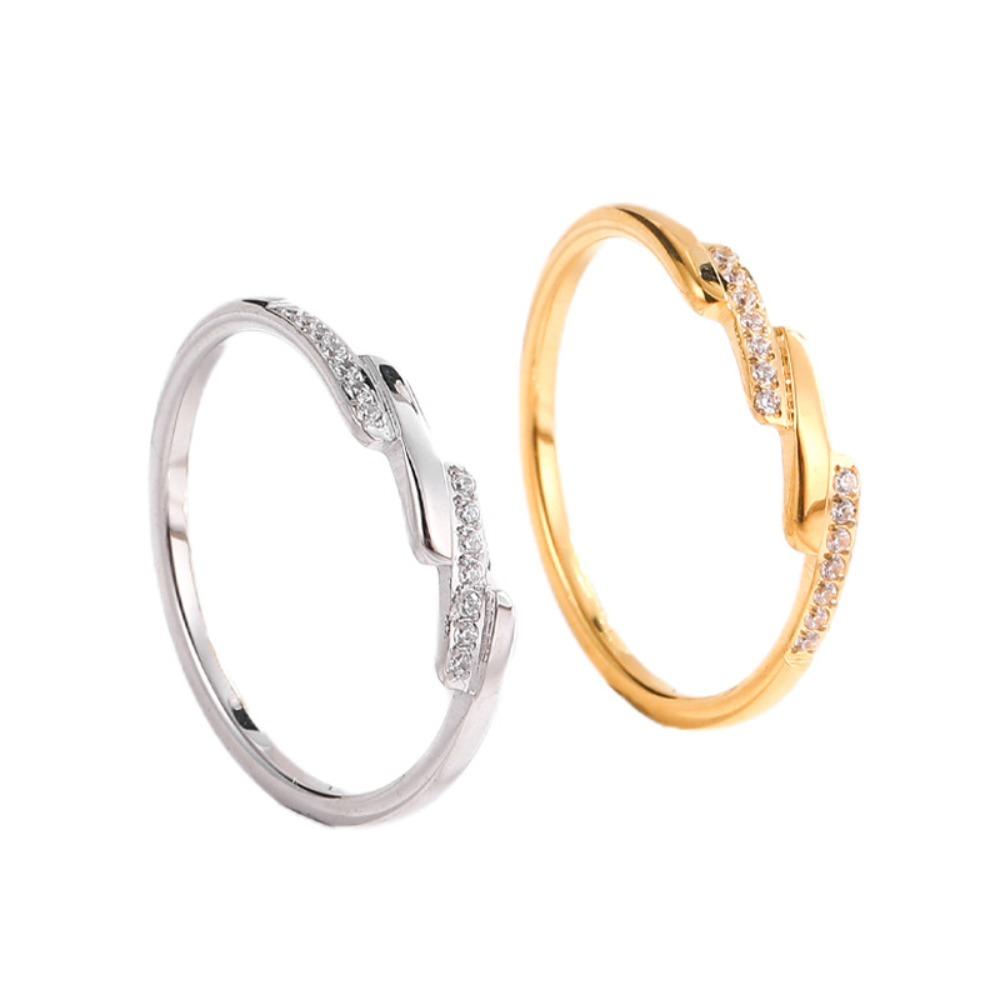 Titanium Steel Ring for Women with Diagonal Micro Pave Diamonds Elegant Couple Rings Trendy Accessories