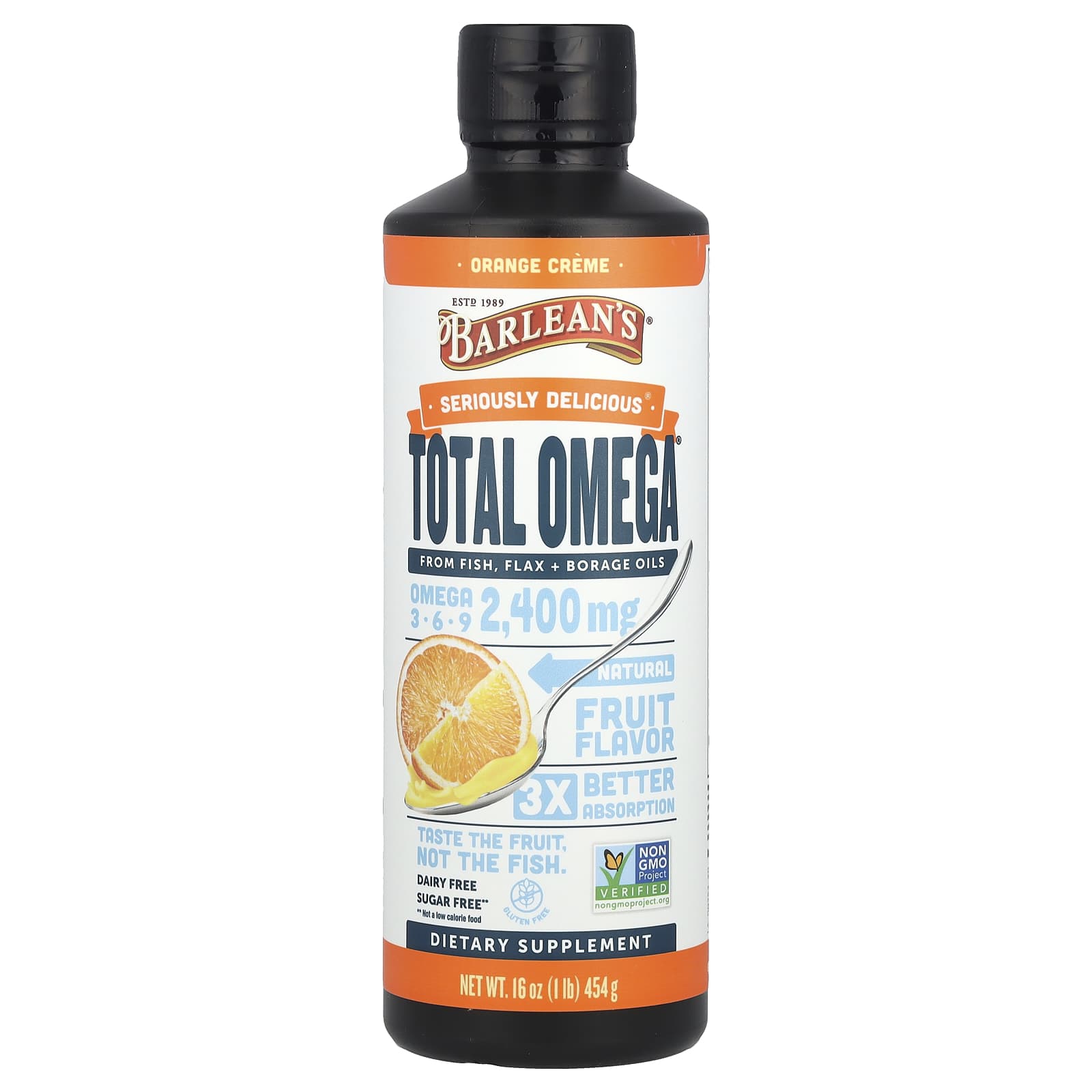 

Barlean S, Total Omega®, Omega 3-6-9, Orange Cream, 2,400Mg, 454G(16Oz)