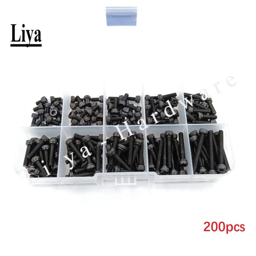 100-200pcs M2M2.5M3 * 5/6/8/10/12/14/16/18/20/25mm  DIN912 Black Hex Socket Head Cap Screw Accessories Kit Sample Box
