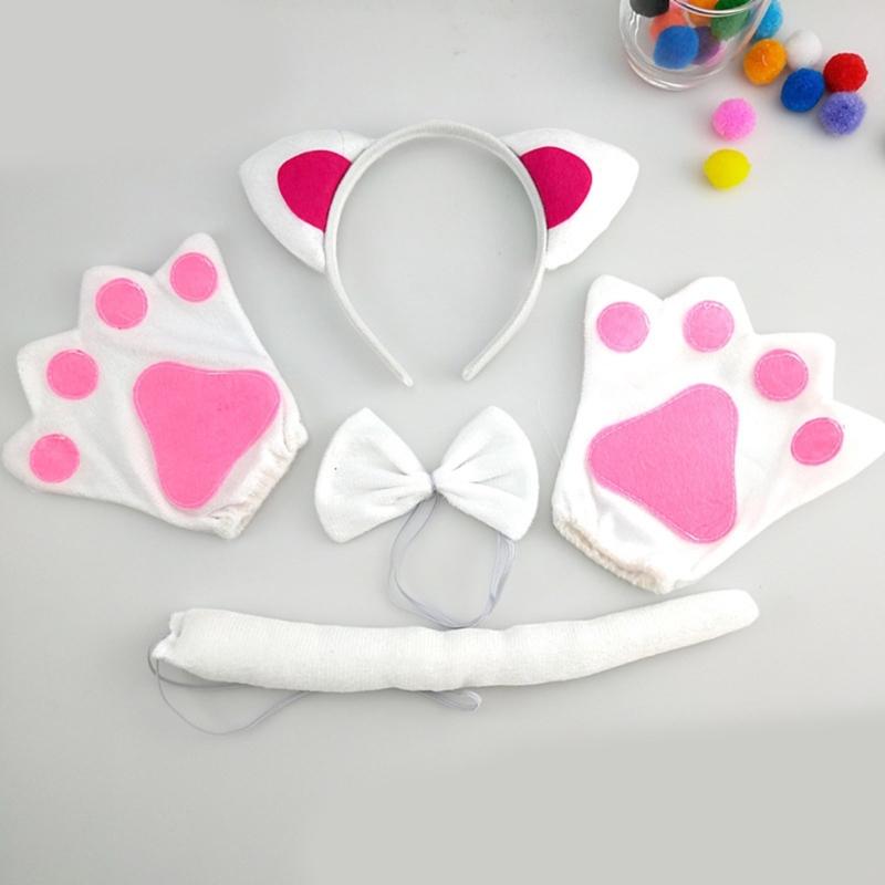 Cats Costume Set Includes Cats Tail Headband Bowtie Glove Skirt Halloween Catgirl Dress up Outfit for Kid Women Cosplay