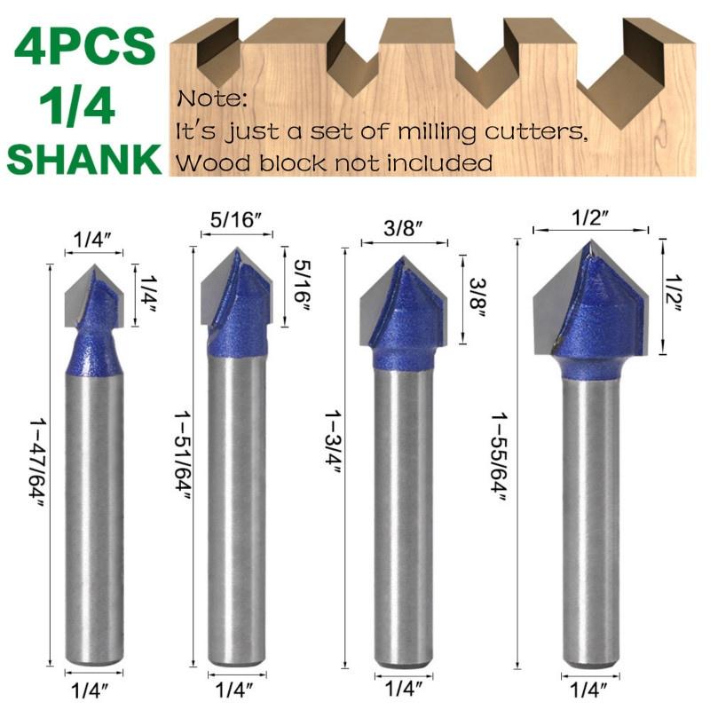 Buy 4Pcs/Set V Core Box Router Bit Set Round Nose Carbide Milling