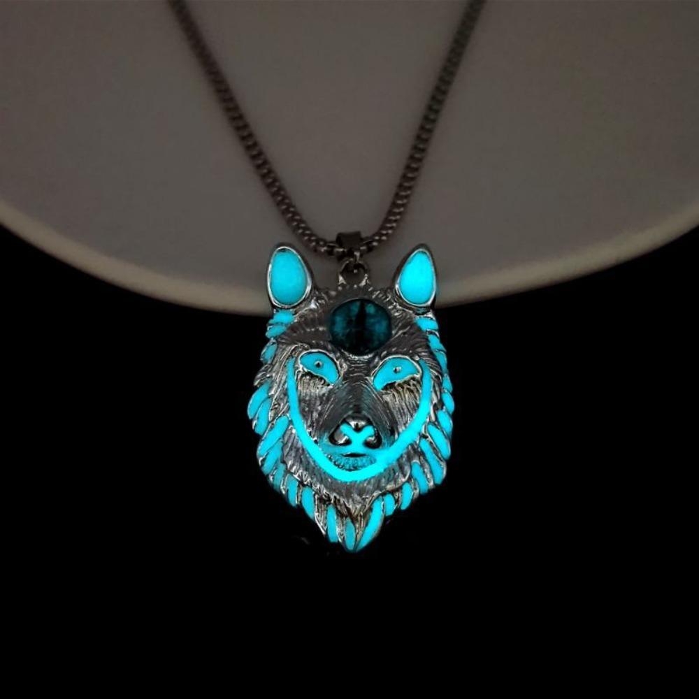 Zinc Zinc Alloy Luminous Pendant Necklace Lion Wolf Hip Hop Neck Chains Cool Halloween Necklace  Party