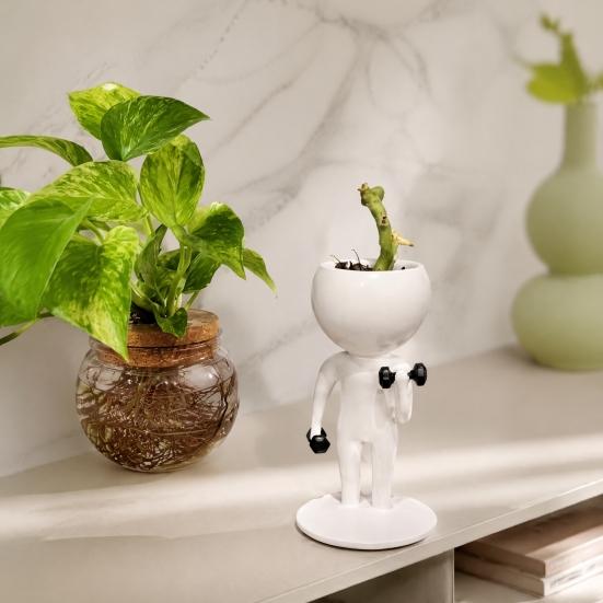 Unique Exercise Pose Flowerpot Creative Fitness Figure Flower Pot, Resin Succulents Pot with Treadmill Yoga And Decorative Plant Container for