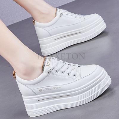 6,5 cm Prawdziwa Skóra Jesień Wiosna Platforma Klin Obcas Płaskie Oddychające Trampki Grube Codzienne Damskie Strass Mokasyny Buty