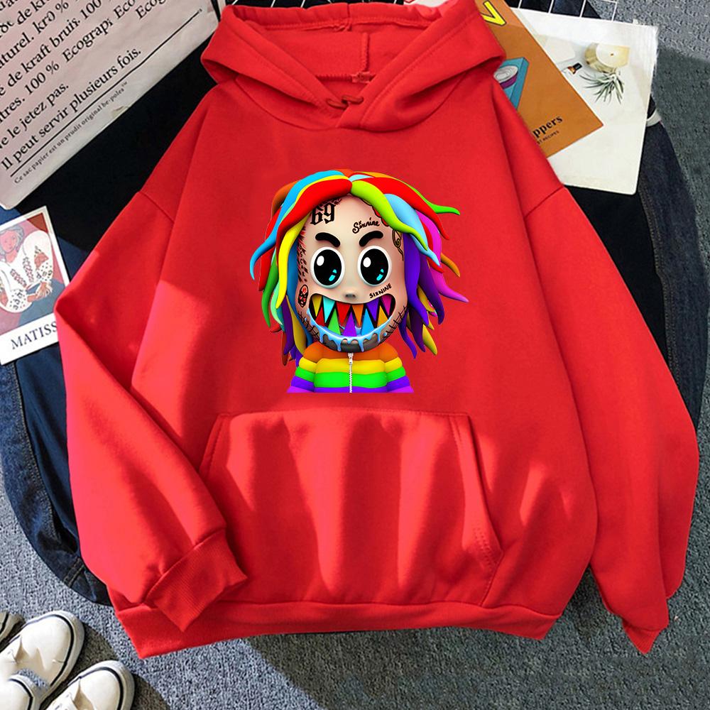 

6ix9ine Tekashi69 New Kawaii Japanese Casual Harajuku Hoodies Жінки Чоловіки Пуловери в корейському стилі Жіночі толстовки Одяг XS червоний