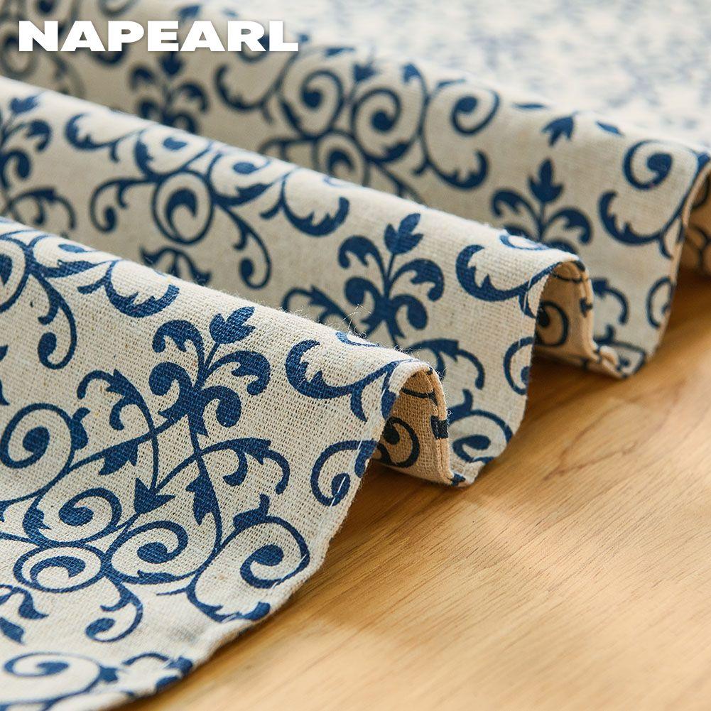 1PC NAPEARL Retro Chinese Blue and White Porcelain Printed Cotton and Linen Table Runner for Dining Table Coffee Table Home Decor
