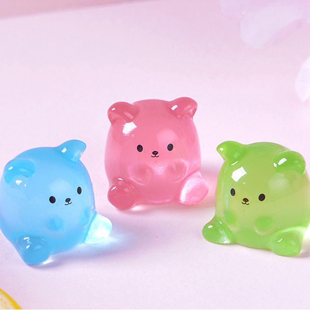 Glow in Dark Luminous Small Bear Figurines Small Bear Statue  Home Office Desktop Decor