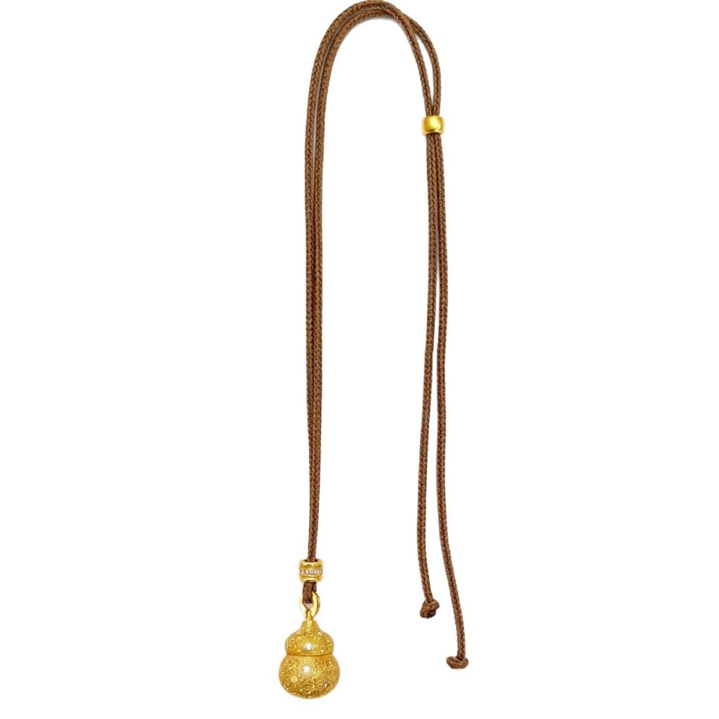 Elegant Chinese Sand Gold Rhinestone Gourd Pendant Twist-Open Scent Bag Sweater Chain