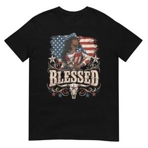 Blessed Black Cowgirl African American Western Patriotic Rodeo Graphic T Shirt