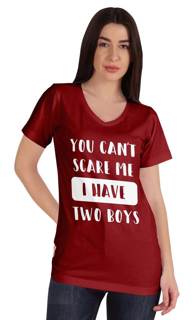 Inkmeso You Can't Scare Me I Have Two Boys Funny Graphic Mom Tshirt Cotton Top