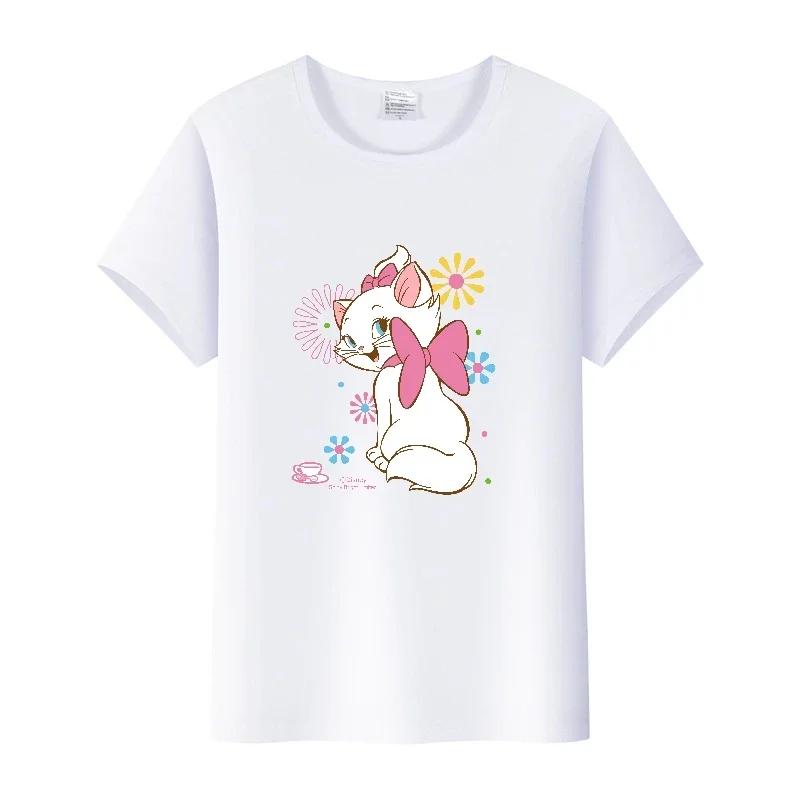 Kpop Fashion Disney Marie Cat Cartoon Love Woman Tees 2023 Summer Tops Short Sleeve Girl T-Shirts Oversized Clothes Mens Blouses