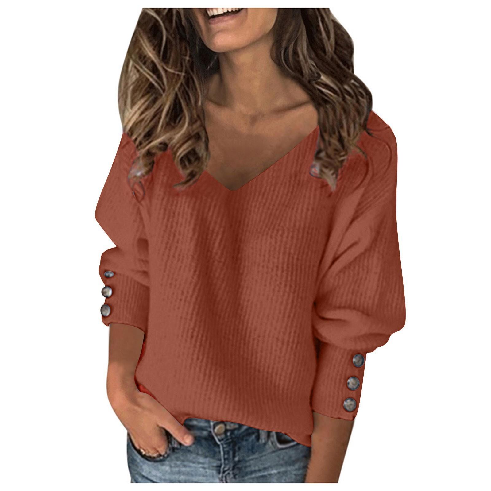 Женский однотонный вязаный сексуальный свободный свитер с длинными рукавами и v-образным вырезом XXXXL