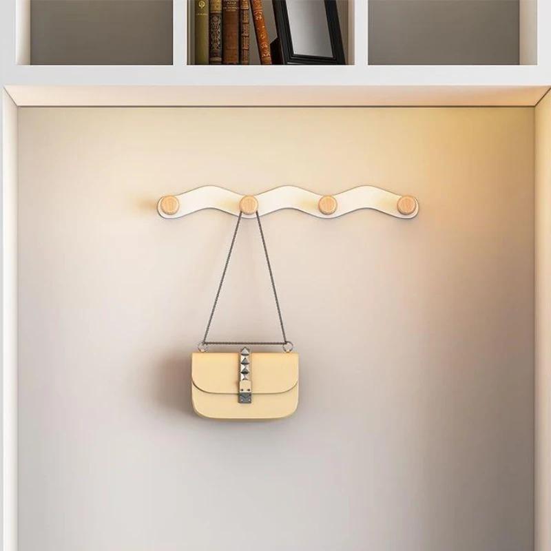 Creative Wave Iron Hook Row Hook Wooden Coat Rack Hooks Punching Towel Hanger Nordic White Wall Hooks For Coats Nordic Wooden
