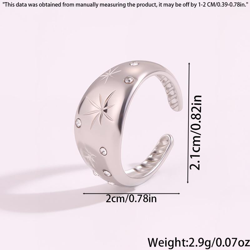 European Eight-Pointed Star Rhinestone Titanium Steel Ring for Women - New 18K Gold Electroplated, Durable and Elegant.