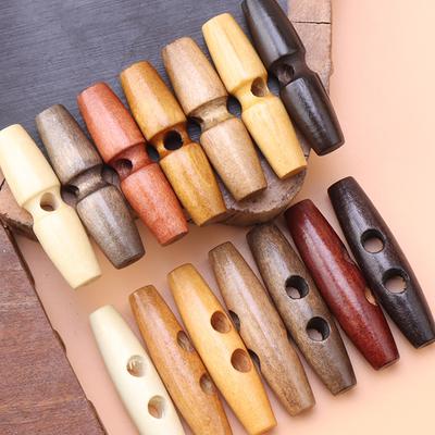20pcs 30-60mm 7Sizes Natural Wood Toggle Horn Buckles Wooden Buttons Sewing Crafts for Overcoat Handmade Oval Stopper Button