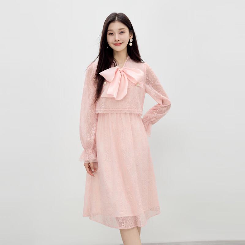 Элегантное французское кружевное платье-миди с бантом XL