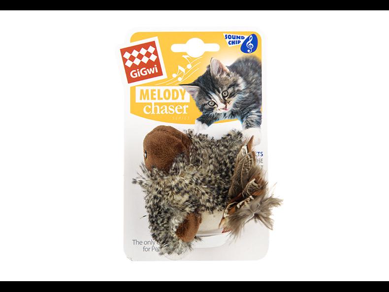 GiGwi Cat Teaser Feather Toy: Interactive Teething Sound Toy for Cats with Bird and Mouse Simulation.