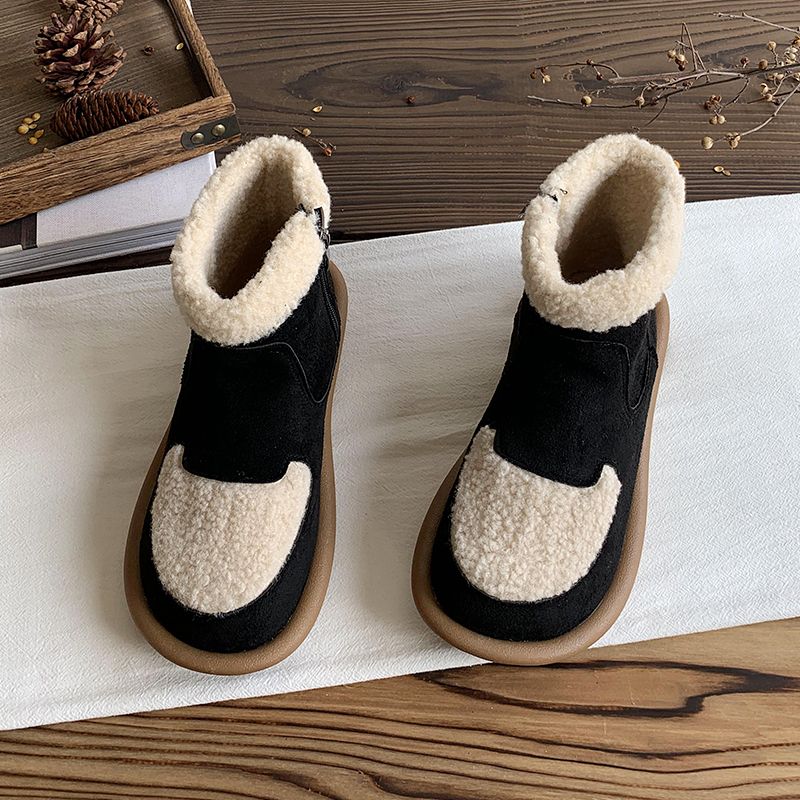 Fashion Winter Plush Round Toe Flat Woman Shoes 2025 New in Boot Chic and Elegant Work High Quality Lamb Booties Snow Boots for Women