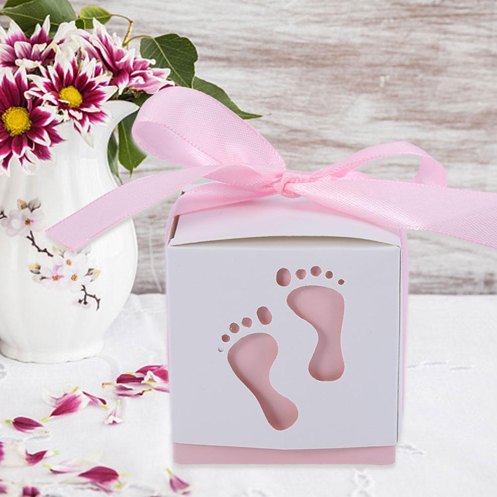 50 Pezzi Simpatico Scatola di Carta a Forma di Impronta di Piedino di Bambino Scatola per Caramelle Bomboniera Matrimonio Baby Shower