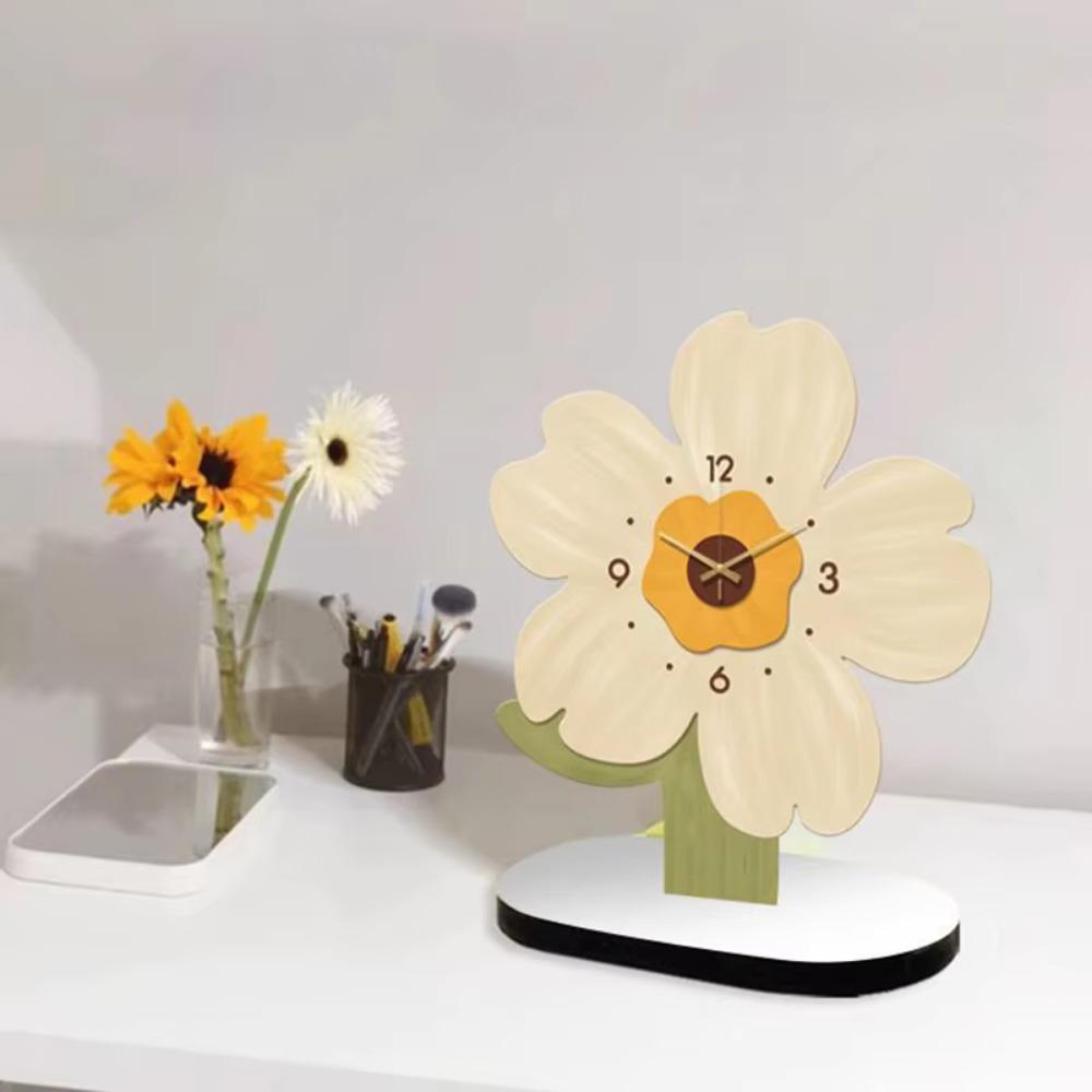 Unique Floral Tabletop Clock High-end Cartoon Mute Clock Modern Flower Display Clock Study