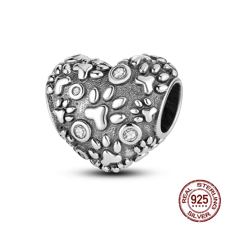 Inlaid Zircon Charm Beads Copper Color Love Heart Snake Dangle Fit Original Bracelet Charms Pendant Jewelry