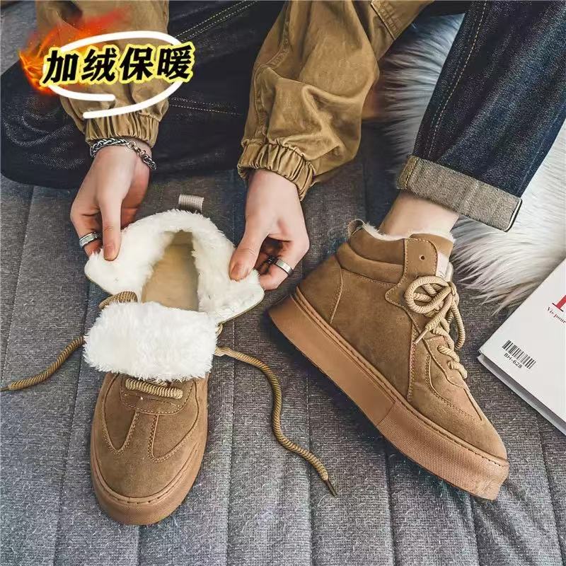 Designer Suede Leather Cotton Boots for Men British Style Retro High Top Platform Shoes for Men Outdoor Lace Up Walking Sneakers