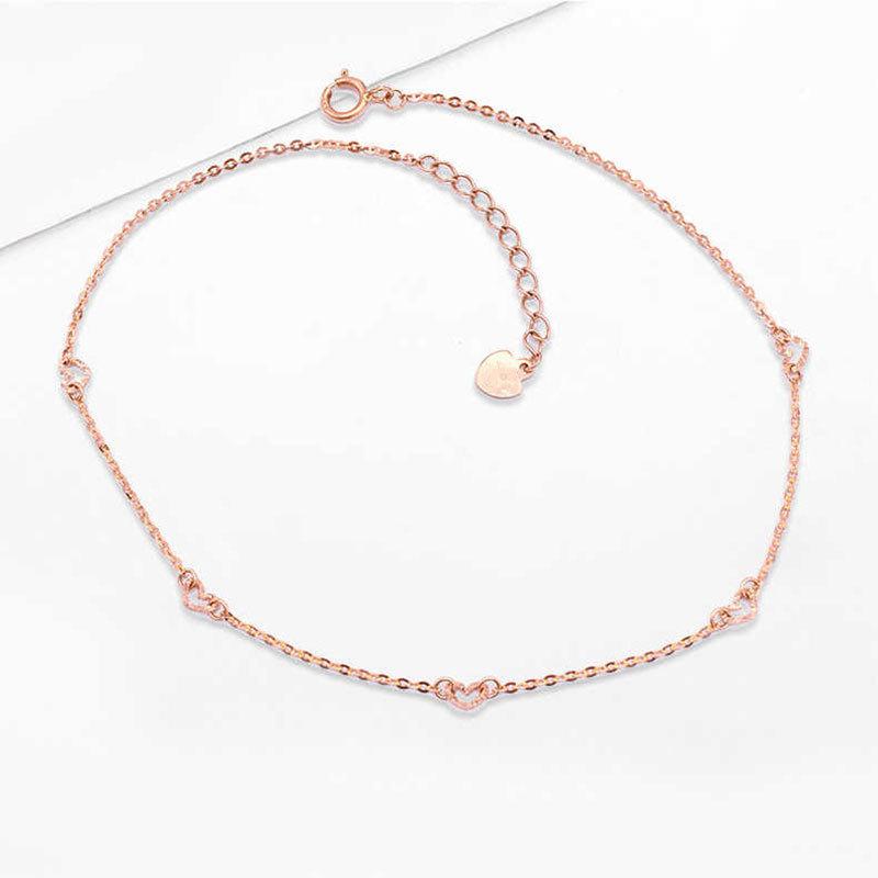 Purple Gold Love Anklet Temperament Rose Gold Plated Heart Peach Heart Anklet Sweet Jewelry