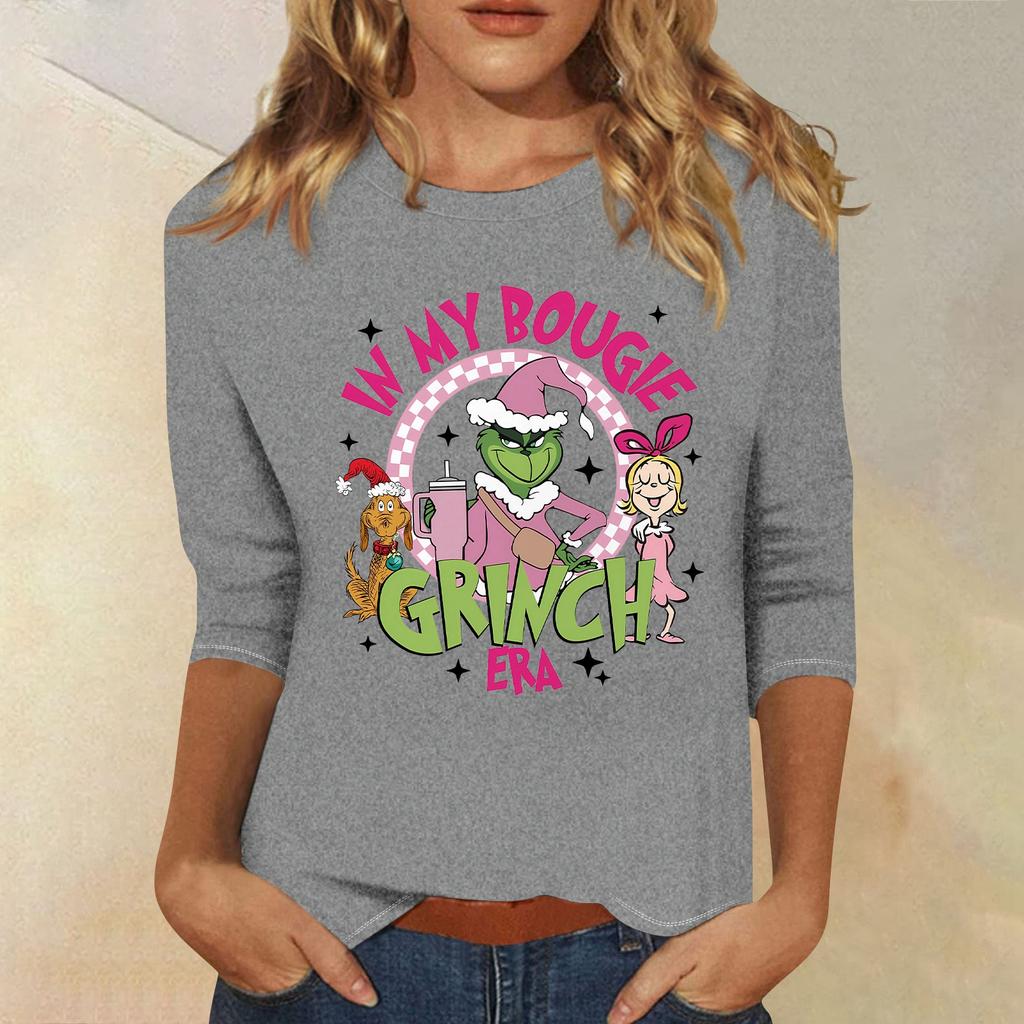 3/4 Sleeve Tops For Women T-Shirt Casual Christmas Print Tops T Shirt Round Neck Pullover Blouse