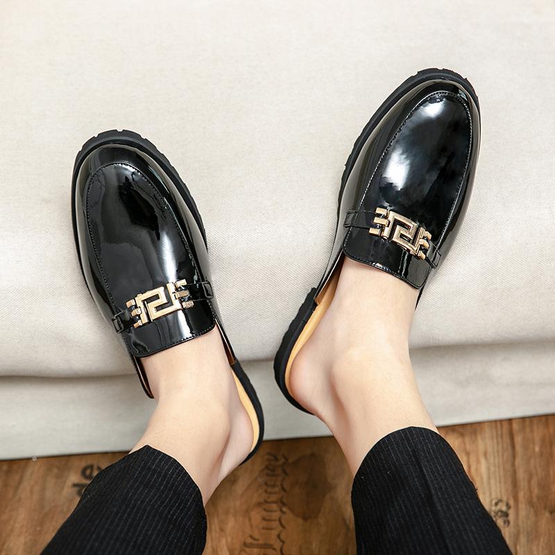 Summer new large size half-tray leather shoes for men and men without heel bag head slippers for foreign trade fashion cool slippers for men