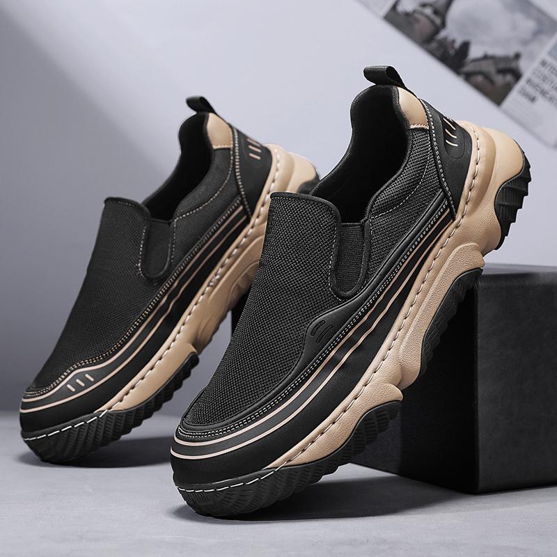 Men's four seasons Casual Shoes Breathable Mesh Wide Head Lightweight Comfortable Slip-On Thick Bottom Fashionable All-Match Sho