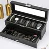 New Double Layered Black Wooden Watch Box Drawer Display Case Organizer with Clear Lid Earrings Jewelry Necklaces Storage Gift