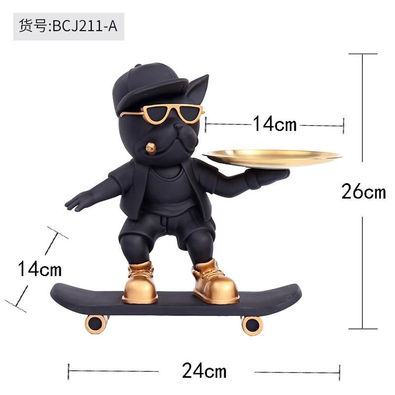 Severská domácí dekorace Hip-hop soška francouzského buldoka s táckem Úložný prostor Stolní dekorace Cool figurka psa Zvířecí socha Interiérové ozdoby