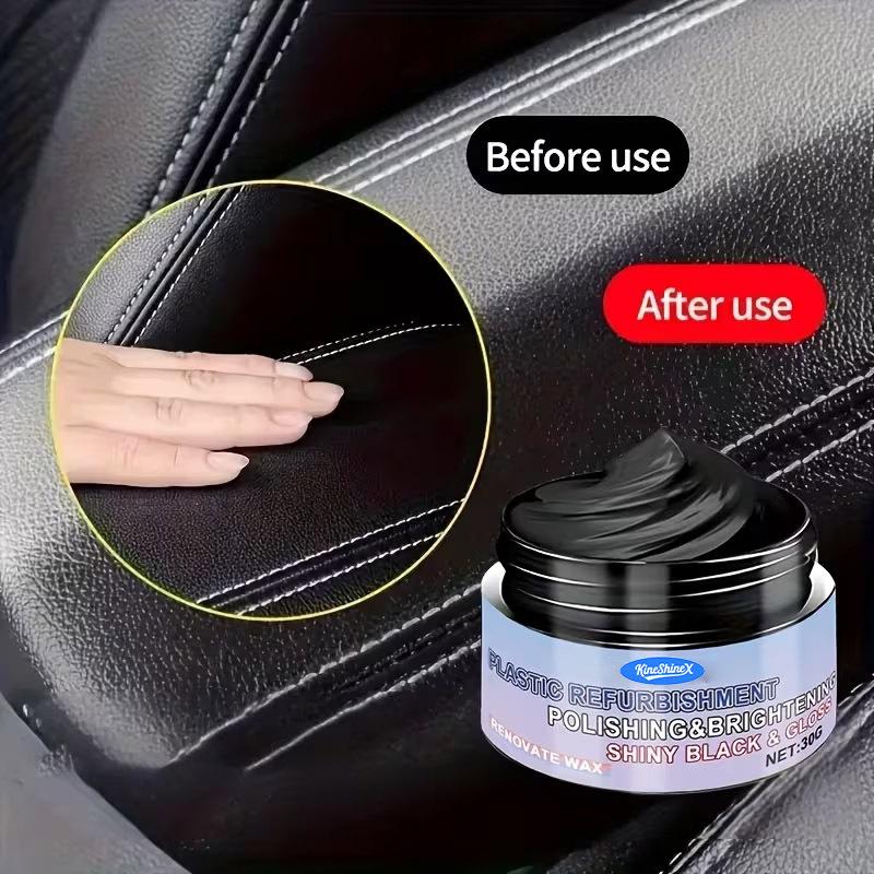 Plastic Refurbishment Polish Paste 30g, Car Interior Dashboard Trim Restorer Wax, Deep Black Shine & UV Protection for Faded Bumper Door Panels