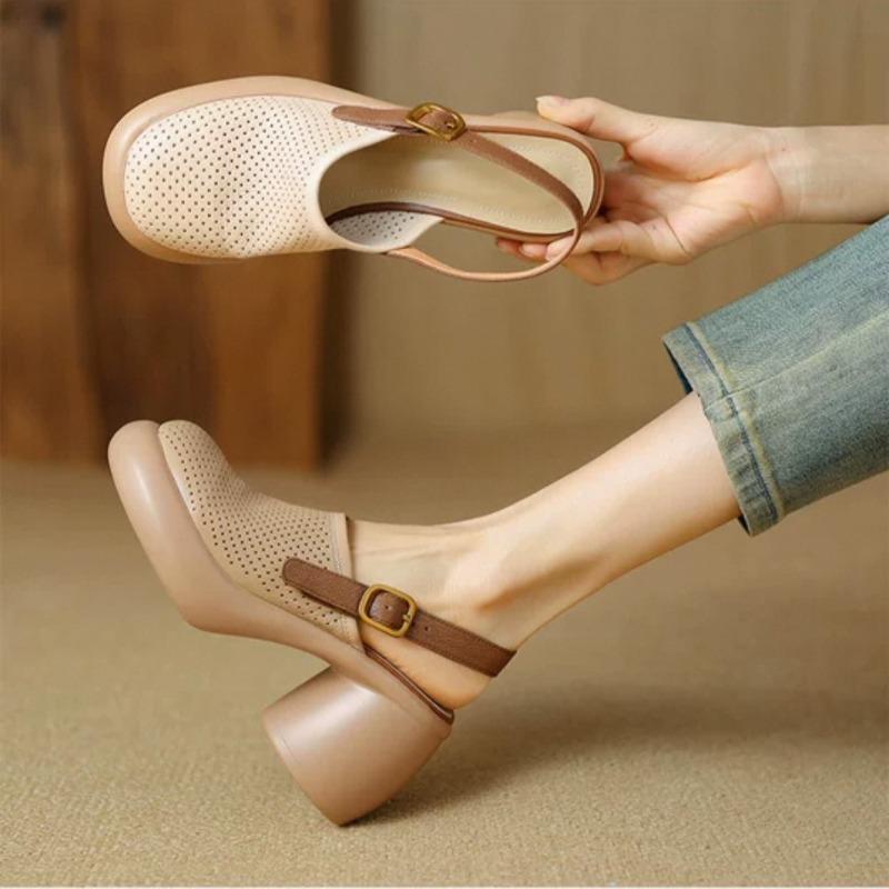 Fashion Summer New Womens Sandals Fashion High Heel Hollow Out Sandals Baotou Muffin Thick-sole Sandals for Women Casual Roman Sandalias
