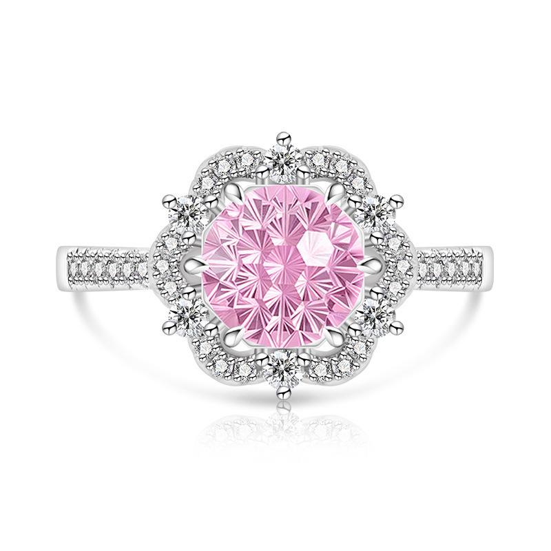 Copper Bright Millennium Cut High Carbon Diamond Plum Blossom Crown Ring Ladies Glamour Jewelry