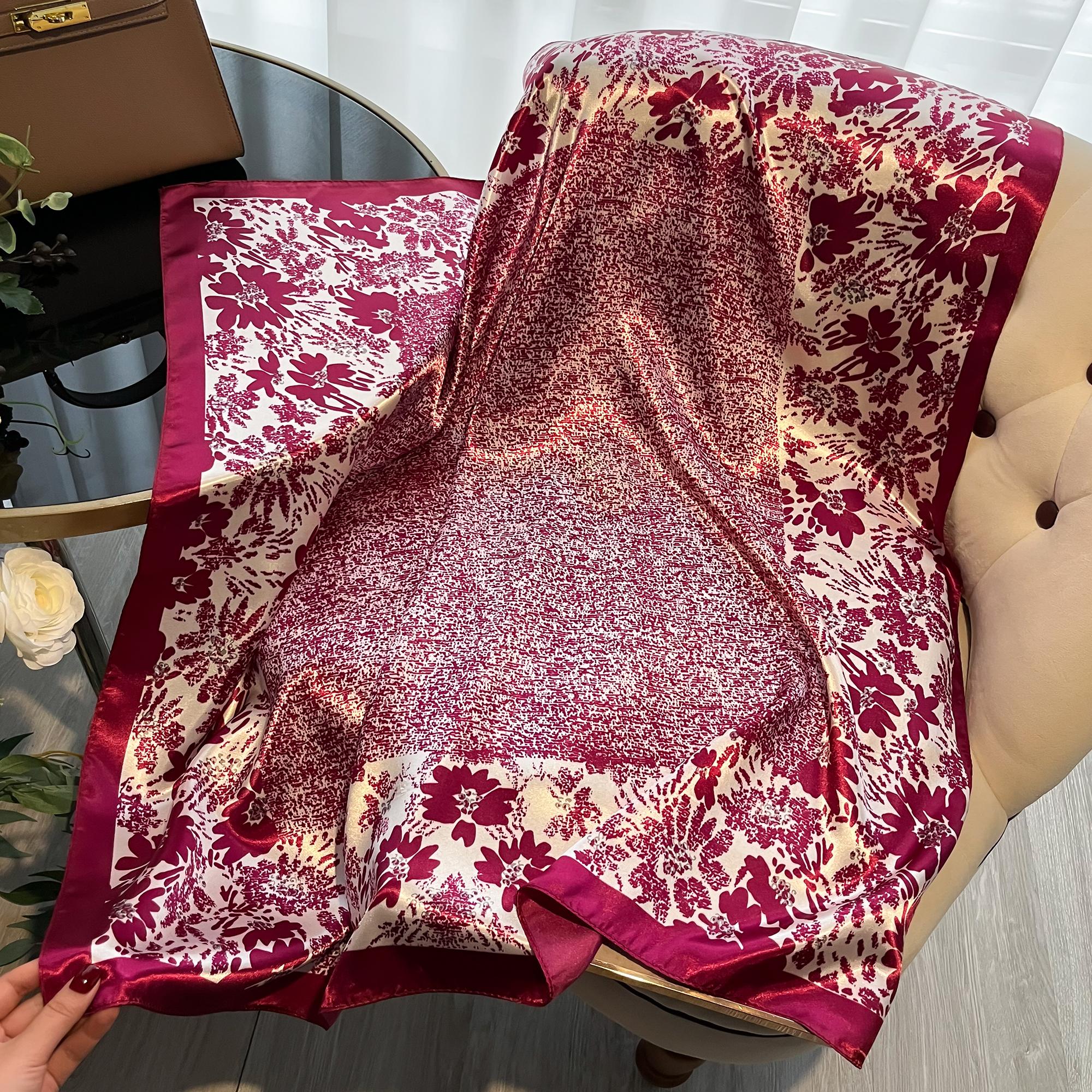 

Новый Роскошный Бренд 90*90см Шелковый Сатиновый Квадратный Шарф Женский Хиджаб Бандана Повязка на Голову Женские Шали Обмотка для Сумки Шарф Шейный Платок Фуляр розы красного