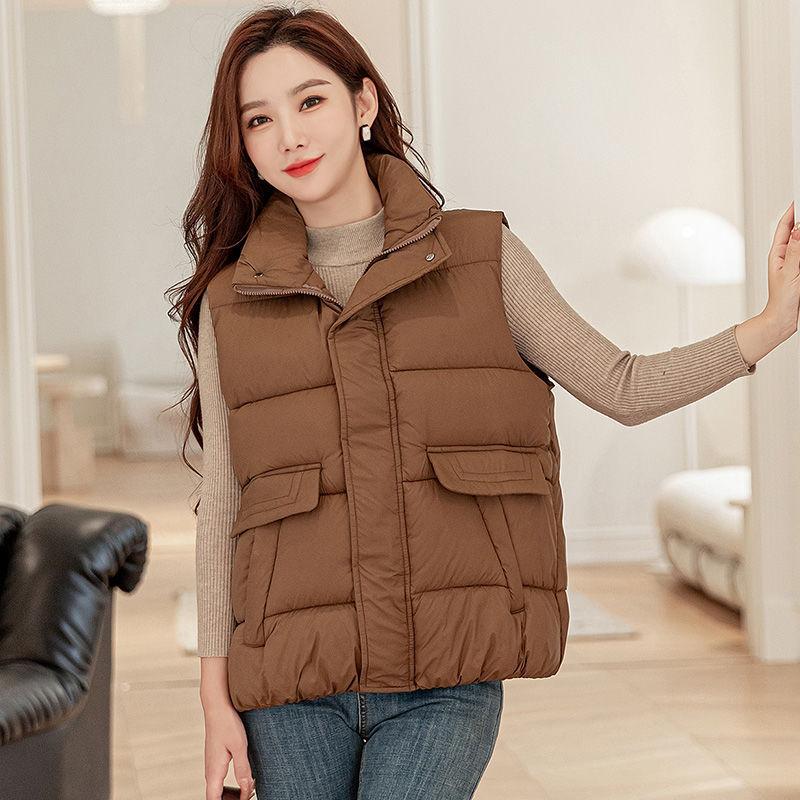 

Autumn and Winter New Style Stand Collar Versatile Down Cotton Korean Style Vest Short Loose Cotton Waistcoat Jacket for Women 3XL