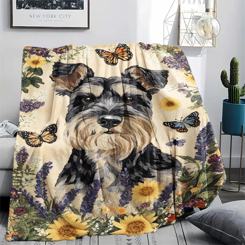 1 Stück Hunde- und Sonnenblumen-Print Flanelldecke, Hohe Qualität, Bequem für alle Jahreszeiten, Heimdekoration, Wärme und Komfort, Perfekt für Weihnachtsgeschenke